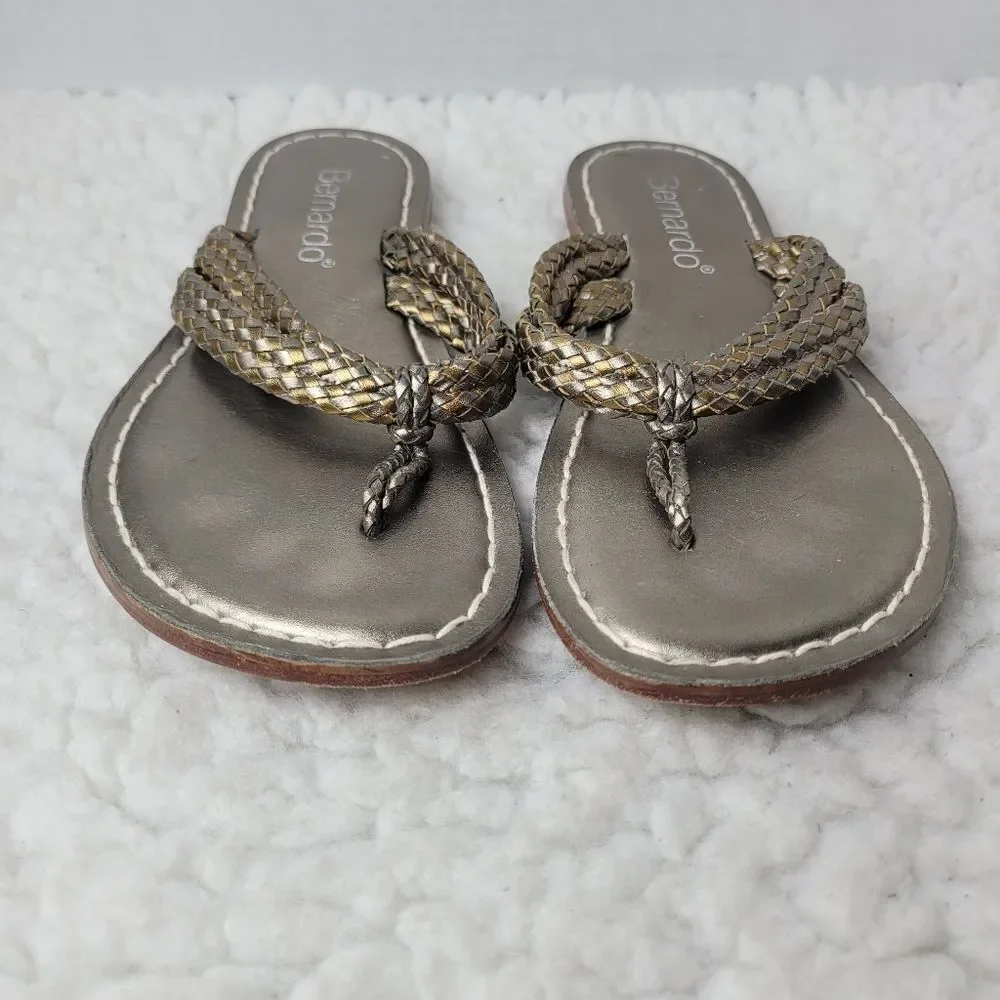 Bernardo Miami Womens Beach Sandal Size Metallic Leather Thong Braided Straps